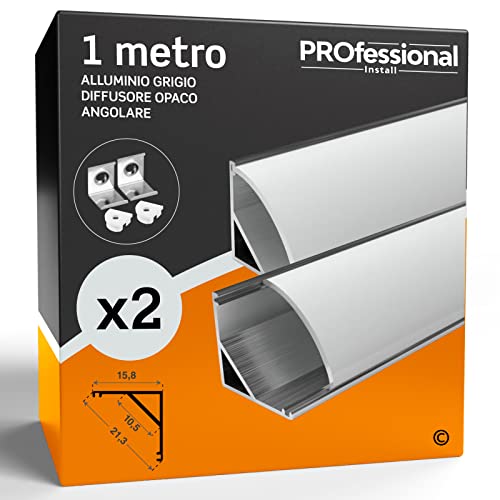 Profilati Angolari Alluminio Per LED - 12x2mt Per Strisce LED Fino 10.5mm, Schermatura Opaca - Foto 10
