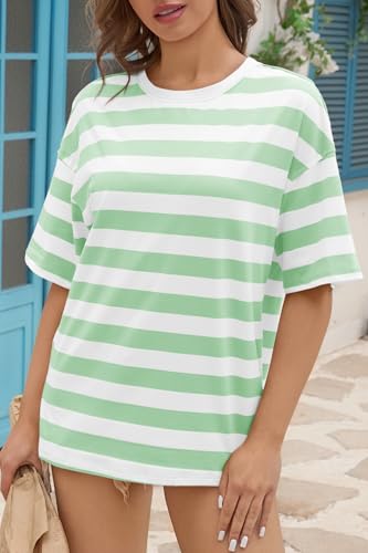 Image of Tankaneo Womens Oversized Tshirts Summer Casual Short Sleeve Crew Neck T Shirt Loose Fit Side Slit Tee Tops