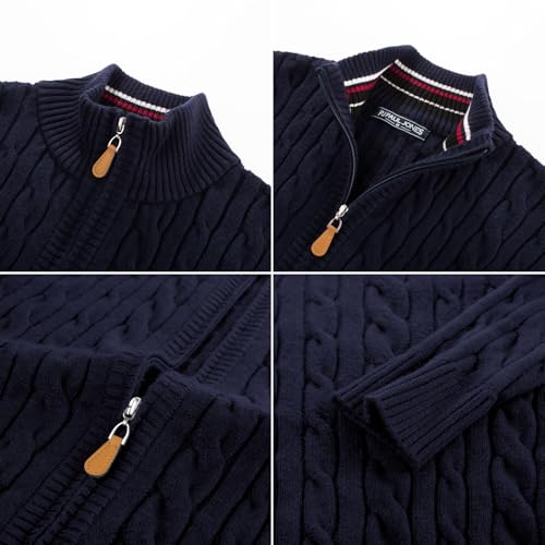 PJ PAUL JONES Mens Cardigan Sweater Full Zip Up Stand Collar Cardigans Long Sleeve Knitted Sweaters2
