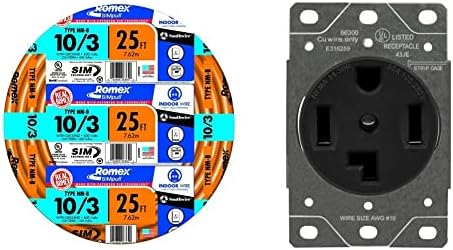 Southwire 63948421 25' 10/3, Type NM-B, Orange & ENERLITES 66300-BK 30 Amp Dryer Receptacle Outlet, NEMA 14-30R | Residential Commercial Industrial Grade, Outdoor/Indoor, 3-Pole, 4 Wire