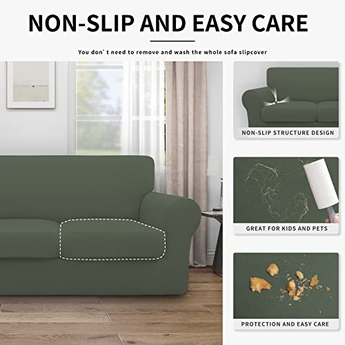 Image of Easy-Going Waterproof 2 Pieces Chair Cover Couch Covers for Sofa | Stretch Spandex Sofa Cover Protector Elastic Bottom for Cushion Couch Dog Pet Friendly Living Room Grayish Green