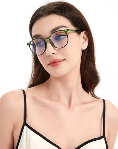 Image of Blue Light Blocking Glasses for Women and Men, Round Frame Computer Gaming Anti Eyestrain & UV Glare RF6213 (Basil Green)
