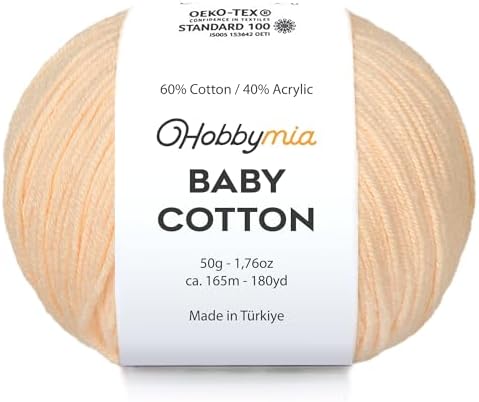 Cotton Blend Yarn 60% Cotton 40% Acrylic - 4 Skeins 100g/361yds Each For Crocheting & Knitting