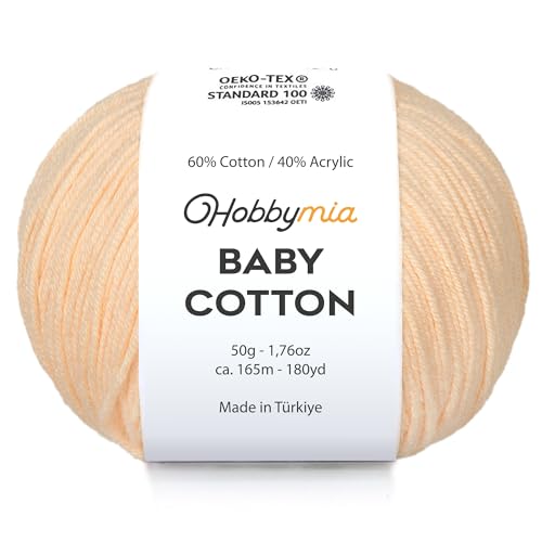 Image of Baby Cotton Blend Yarn - Soft Sport Weight Yarn for Crochet & Amigurumi - 50g /180yds - 60% Cotton 40% Acrylic - Ideal for Baby & Knitting Proj.(Dairy Cream, 1 Ball)