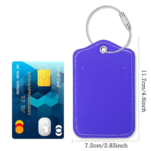 Gowraps Luggage Tags for Suitcases-Leather Luggage Tag 4 Pack with Loops Cute Bag/Backpack/Suitcase Tags Travel Essentials for Flying (Royal Blue)