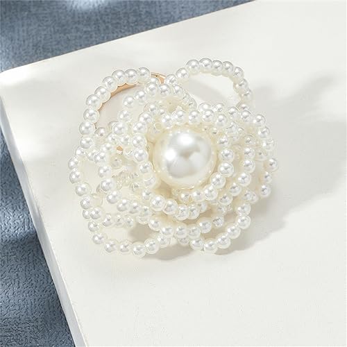 Pearl Ball Flower Statement Ring for Women Girls Gold Tone Handmade Adjustable Expandable Artificial Pearls Bead Cluster Open Wrap Finger Rings Comfort Fit Fashion Wedding Christmas Theme Party Jewelry Gift4