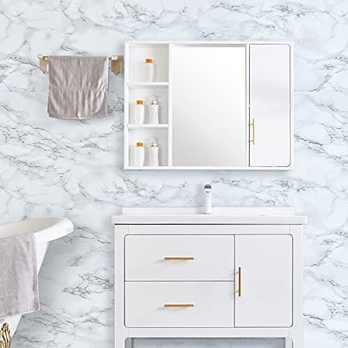 Image of Caltero White Marble Wallpaper 17.7 inch x 78.7 inch White Marble Contact Paper Peel and Stick Wallpaper Self Adhesive Removable Waterproof Marble Wallpaper PVC for Kitchen Countertop Table Shelf Drawer