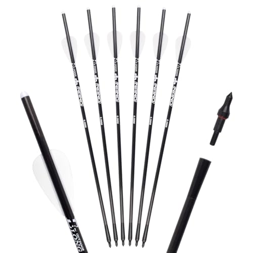 YLS 16 Inch Mini Crossbow Arrows Carbon Bolts with Field Tips Half-Moon Nocks Penetrator Inserts for Hunting OD 6.0mm 6 Pcs