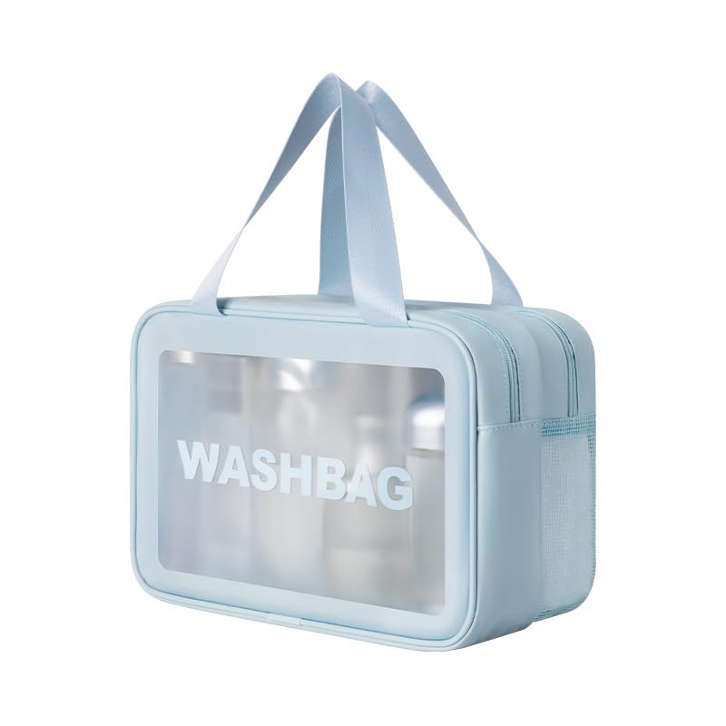 Travel Wash Bag with Zippered Compartments, Large Capacity Clear Toiletry Bag for Hygiene Essentials (blue, M) M blue