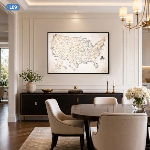 Image of IPIC Personalized Vintage Framed USA Map Pin Board, Image Size 24x28 in