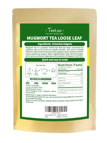 Image of TeeLux Mugwort Tea Loose Leaf, Natural Dried Mugwort Herbal Tea, 3.5oz | Caffeine Free, No Additives