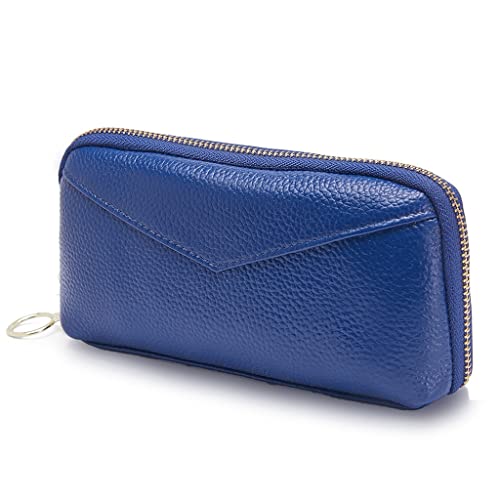 Women's Leather Wallet RFID Layer Cowhide Zipper Long Money Clip Casual Embossed Clutch(E)