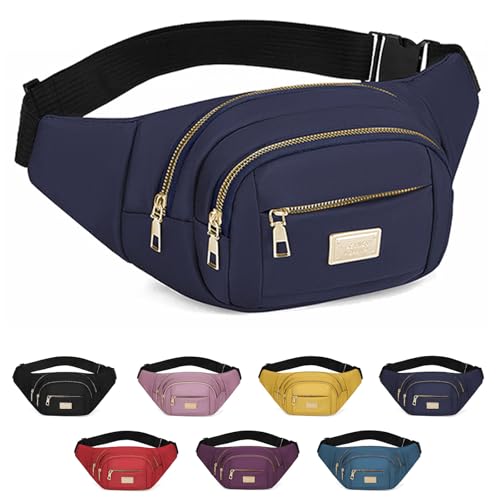 ADUDVLO Bumbags for Ladies Women Men Lightweight Adjustable Bum Bag Fanny Pack with 4 Zipper Pockets,Fashionable Waist Pack for Travel, Running, Hiking, Cycling (Deep Blue)