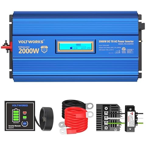 Power Inverter 2000w DC 12V to AC 120V ETL UL458 Modified Sine Wave Inverter with LCD Display Remote Control 2 AC Outlets 1 AC hardwire terminal Dual 2.4A USB Ports for Car RV Truck Boat by VOLTWORKS Cover