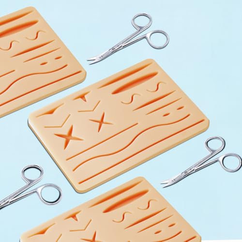 Image of 3 Pcs Suture Pad 3 Layer Suture Practice Pad with Wounds Suture Practice Kit, Hard to Rip, Tear or Break for Medical and Vet Students Veterinarian Nurses Training and Practice