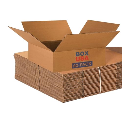 BOX USA 18 x 18 x 6 Corrugated Cardboard Boxes, Flat 18"L x 18"W x 6"H, Pack of 20 | Shipping, Packaging, Moving, Storage Box for Home or Business, Strong Wholesale Bulk Boxes
