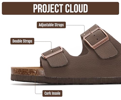 Image of Project Cloud 100% Genuine Leather Flat Sandals For Women 2026 Cork Footbed Womens Sandals with Memory Foam and arch support Vacation Essentials Slides for Women Footwear (Venita)