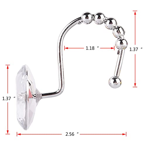 Shower Curtain Hooks Rings 12Pcs Crystal Rolling Shower Curtain Hooks, Stainless Steel Rust Proof Decorative Window Shower Hooks Hangers For Bathroom, Living Room, Towels (Clear) #TOP4