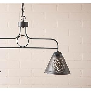 Irvin's Tinware, 880CKB, Medium Franklin Island Light with Chisel in Kettle Black, Primitive Country Kitchen Tin Island Lighting Irvins Tinware 880CKB Medium Franklin Island Light with Chisel in Kettle Black Primitive Country Kitchen Tin Island Lighting