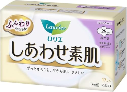 花王 ロリエ しあわせ素肌 ふんわりタイプ 特に多い昼用 羽つき 25cm 17コ入 オリジナルおしぼり付き 2個セット