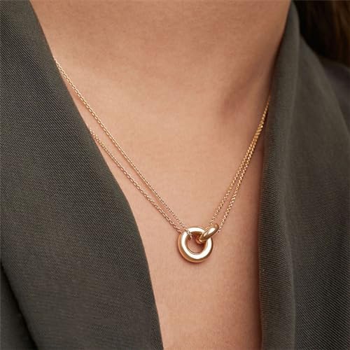 Collier double rang qui ne s'emmêle pas avec pendentif deux cercles liés