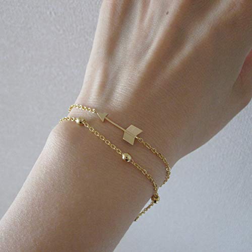 Image of Womens Dainty Gold Chain Bracelet,Simple Layered Chain Bracelets,Beaded Turquoise Bracelet,Charm Crystal Bar,Heart,Karma,Triangle,Pearl Bracelets for Women
