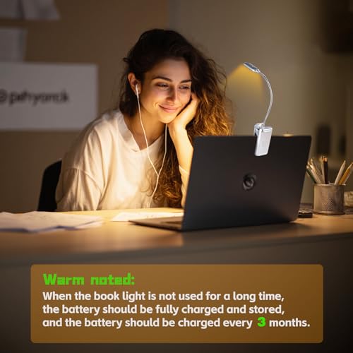 Image of VAVOFO Rechargeable Book Light for Reading in Bed Kids, 7 LED Reading Light with 9-Level Warm Cool White Daylight, Eye Care Lamp with Power Indicator for Bookworms (Silver)