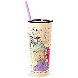 Silver Buffalo Disney Tim Burton's Nightmare Before Christmas “Forever and Always” Featuring Jack Skellington and Sally Double Walled Stainless Steel Tumbler with Straw, 22 Ounces