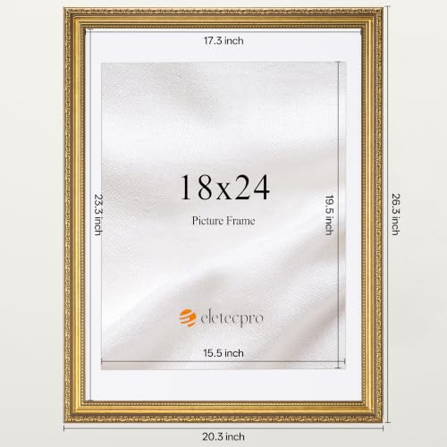 Image of eletecpro 18x24 Picture Frames Set of 2 with Clear Acrylic Cover, Gold | Ornate Vintage Gold Photo Frames Display 16x20 Photo with Mat or 18x24 without Mat for Home Wall Decor