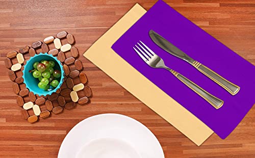 Image of Ruvanti Cloth Napkins Set of 12, 18x18 Napkins Cloth Washable, Soft, Durable, Absorbent, Cotton Blend. Table Dinner Napkins Cloth for Hotel, Lunch, Restaurant, Wedding Parties - Purple & Ivory Gold