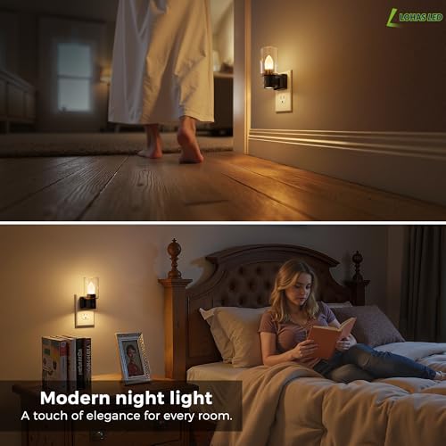 Image of L LOHAS LED Candle Night Light, Flameless Candle Nightlight Plug in | 350Rotating Dusk to Dawn Sensor Dimmable Night Light, Vintage Decorative Night Lights for Hallway Bathroom, 2 Pack