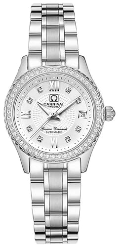 Gosasa Automatic Watch Fashion Women's Analog Watches Stainless Steel Link Waterproof Ladies Luxury Dress Watch (Silver & Silver)