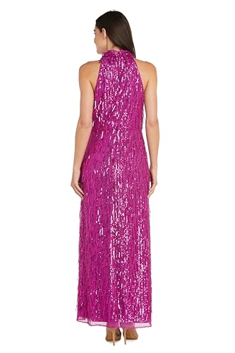 Image of R&M Richards Women's Sequined High-Neck Fringe Column Gown - Elegant Evening Dress for Formal Galas & Special Events