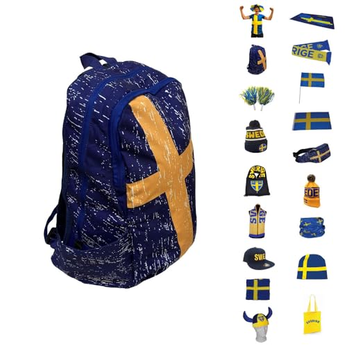 Schweden Retro Vintage Rucksack – Schwedische Flagge Style Rucksack mit Großem Hauptfach & Flaschenhaltern – Unisex Fan-Rucksack für Spiele, Reisen & Alltag