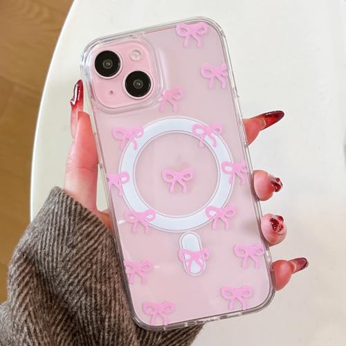 Coque iPhone 15 Plus compatible MagSafe rose transparente anti-choc