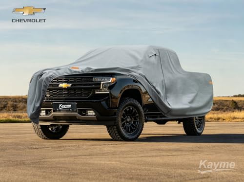 Image of Kayme Heavy Duty Truck Cover Custom Fit Chevrolet Chevy Silverado 1500(1998-2025) Crew Cab SB Short Bed. Waterproof All Weather for Pickup, Full Exterior Covers Sun Rain UV Protection.