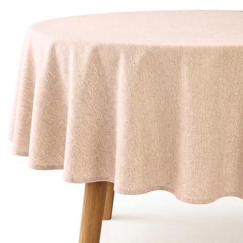 LAN&LAN Mantel Antimanchas con Efecto Lino   Mantel Impermeable para Mesa Redonda para Interior y Exterior con Fácil Limpieza y Protección Total (Lino, 160)