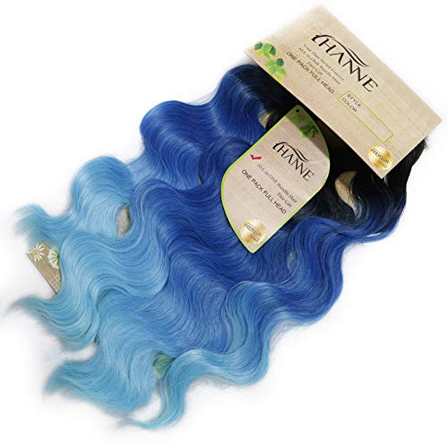 Hanne Ombre Color Hair Synthetic Body Wave Hair 18"20"22" With Closure Heat Resistant Fiber Hair Colorful Synthetic Hair Extensions (Black&Blue&Sky Blue) #TOP3