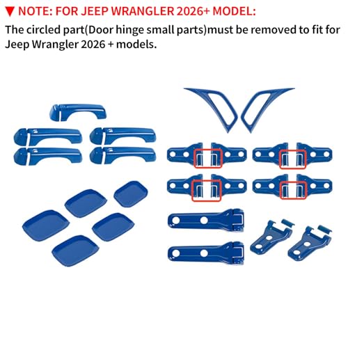 SQQP 24PCS Full Set Exterior Decoration Trim Kit Fit for 2018-2025 Jeep Wrangler JL JLU 2/4 Doors, Door & Hood Hinge Covers Door Handle Side Vent Tailgate Hinge Cover Trim(Blue) by SQQP - Used condition - Image 8