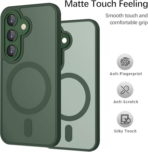 Image of Elzzi Magnetic Magsafe for Samsung S24 Fe 5g Case, Upgraded [Full Camera Protection] [Compatible with Magsafe] [Translucent Matte] Shockproof Protective Phone Case for Men & Women - Green