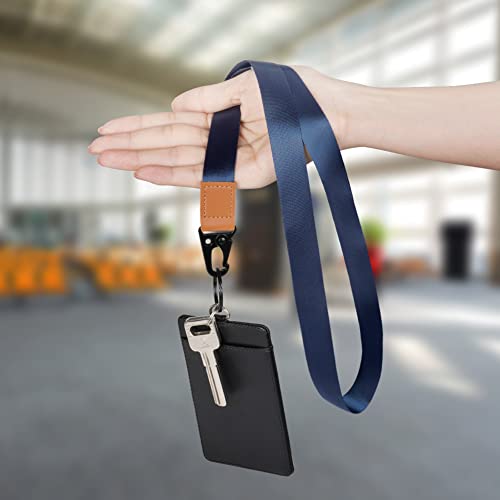 Vicloon Umhängeband Schlüsselband, 2 Stück Schlüsselband Lanyard, Neck Lanyard strip mit und echtem Leder, mit Metall Ring, für ID Badge Card Holder, Brieftaschen und Ausweishalter(Dunkelblau)