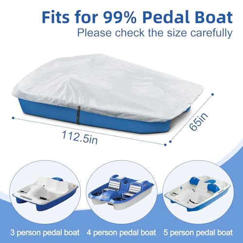 Seapisode Pedal Boat Cover,Heavy Duty WaterProof & Anti-UV Paddle Boat Cover with Windproof Buckle Straps,Fits Outdoor 3 or 5 Person Pedal Boat,Silver