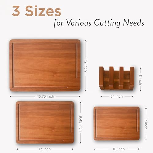 Set de 11 tablas de cortar de madera de acacia, extra grandes, con soporte y ranuras profundas para jugos, ideal para charcutería y regalo miniatura 3
