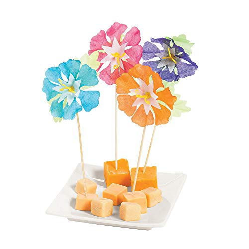 Fun Express - Hibiscus Flower Picks for Summer - Party Supplies - Serveware & Barware - Picks & Stirrers & Parasols - Summer - 144 Pieces