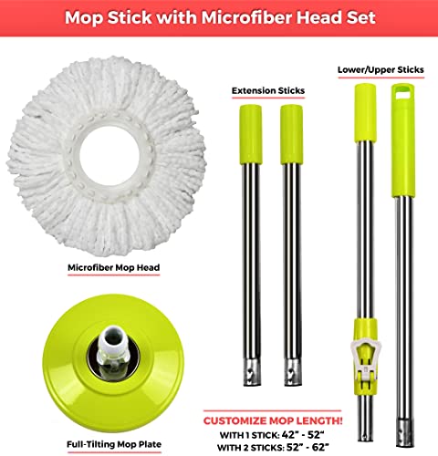 Green Direct Mop Stick For Spin Mop Bucket Cleaning System | Mop Stick And Microfiber Mop Head Included #TOP1