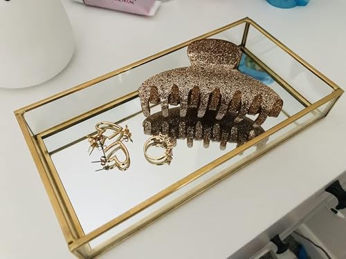 Feyarl F0882 Small Gold Clear Glass Perfume Tray Vanity Jewelry Trinket Rings Earrings Organizer Tray Collection Display Decorative Tray thumb #2