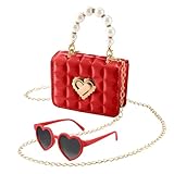 Mini Purse for Toddler Little Girls,Cute Princess Handbags Crossbody Shoulder Bag with UV400 Sunglasses Gifts for Girls,Red