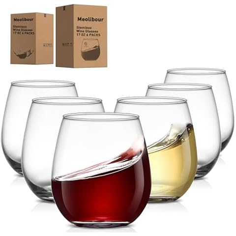 Meolibour Large Stemless Wine Glasses Set of 6, 17 Ounces Red & White Wine Glasses Tumbler Cover
