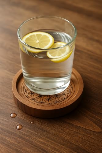 Trintura Untersetzer Blume des Lebens aus Mangoholz Ø 12 cm – Energieplatte & Glasuntersetzer – Handgefertigt, natürliche Holzmaserung, Lasergravur, spirituelle Deko & Geschenkidee