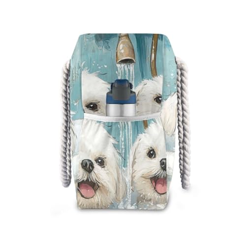 Cute Maltese Dogs Vintage Bathtub Sandproof Personal Item Travel Bag with side pocketes Bag For Work for Travel Gym Vacation3